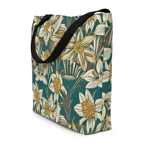 Teal Garden Sonata on Large Tote Bag W/ Pocket