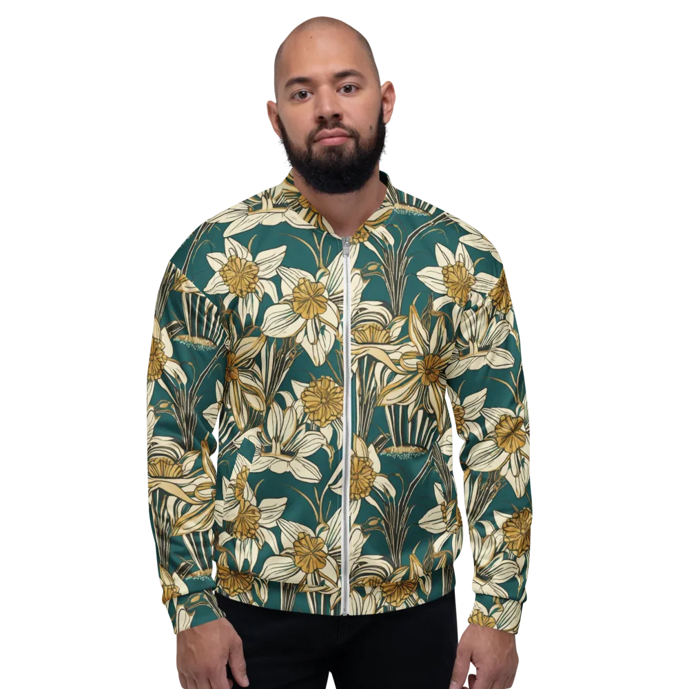 Teal Garden Sonata on Bomber Jacket — Front
