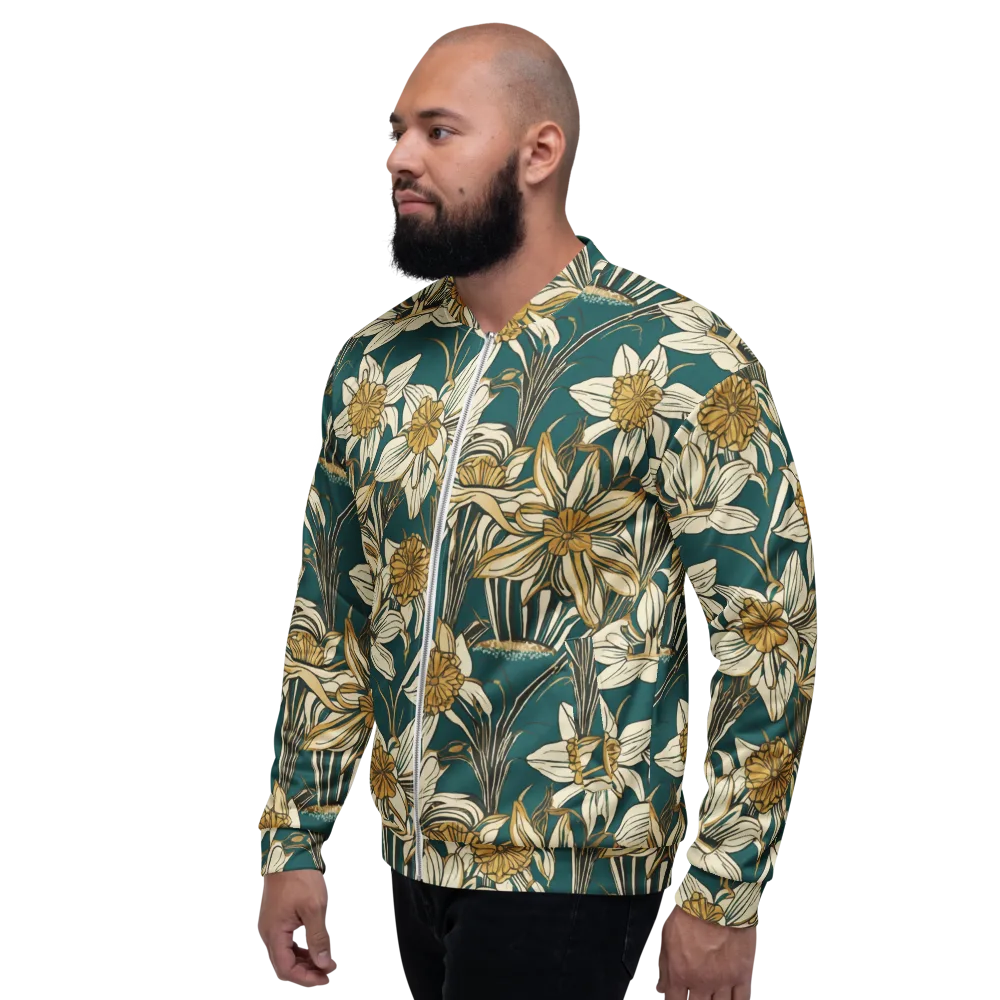Teal Garden Sonata on Bomber Jacket — Left