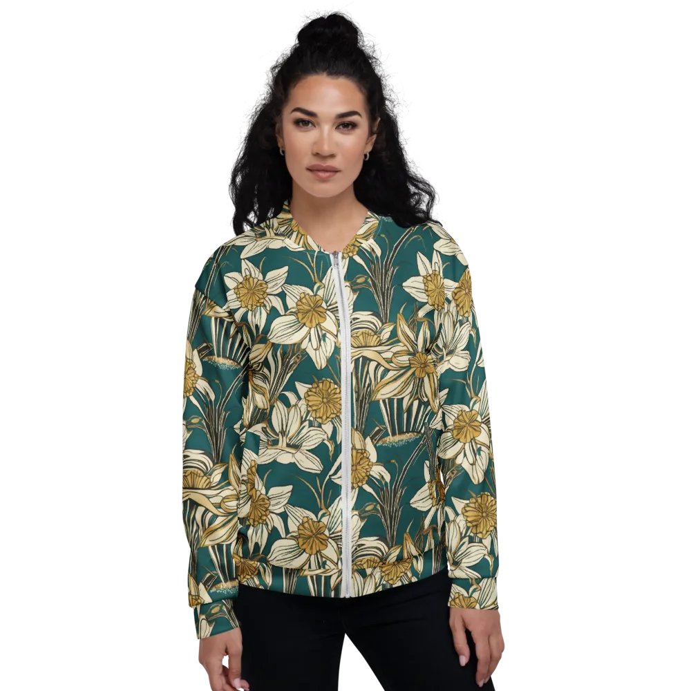 Teal Garden Sonata on Bomber Jacket — Front