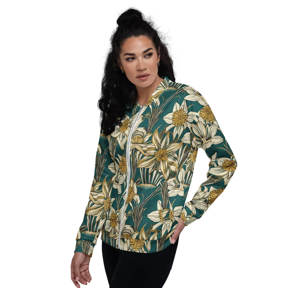 Teal Garden Sonata on Bomber Jacket — Left