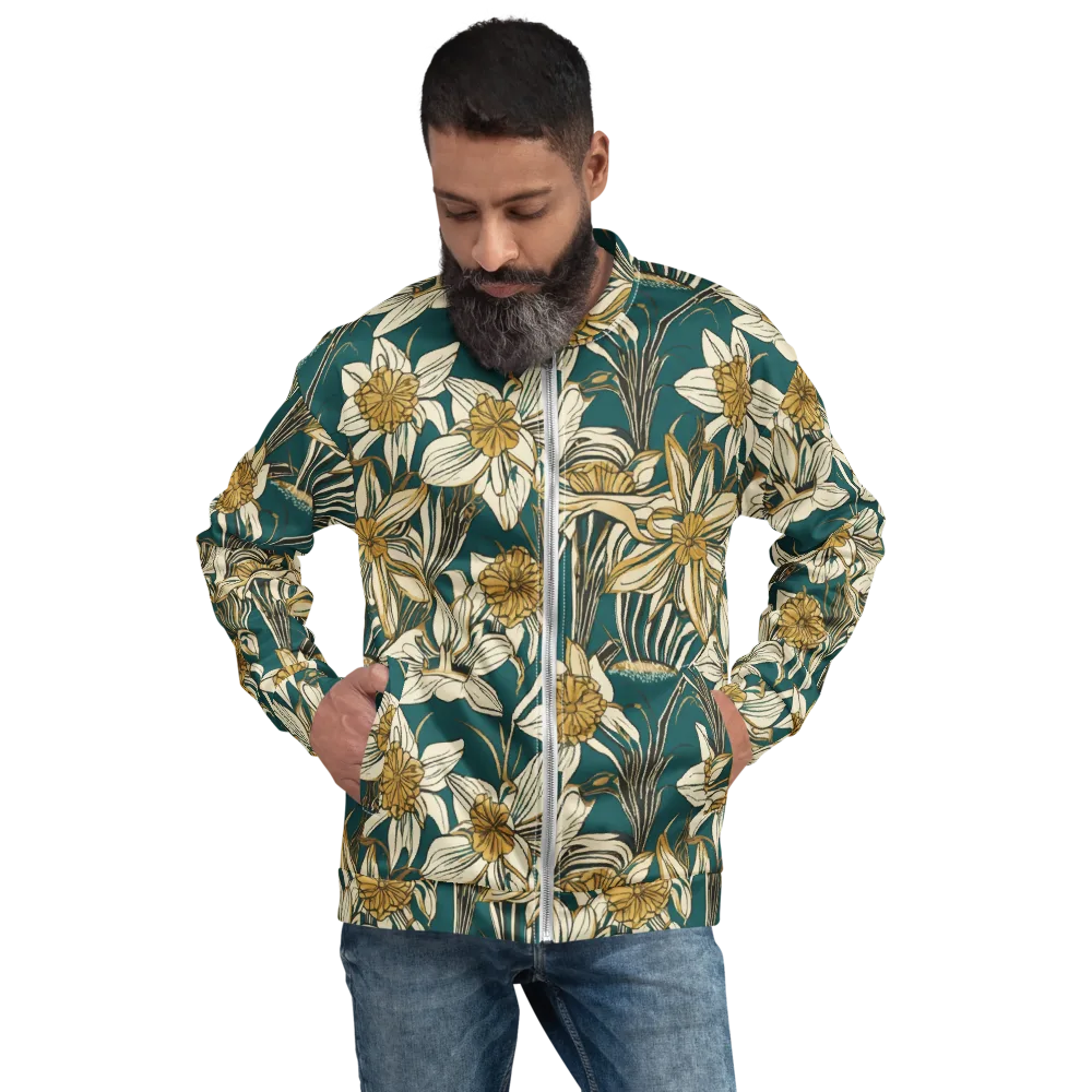 Teal Garden Sonata on Bomber Jacket — Front