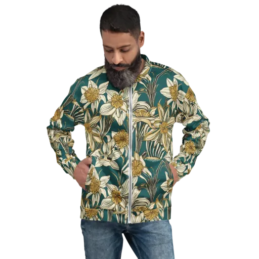 Teal Garden Sonata on a Bomber Jacket