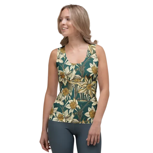 Teal Garden Sonata on a Women's Tank Top