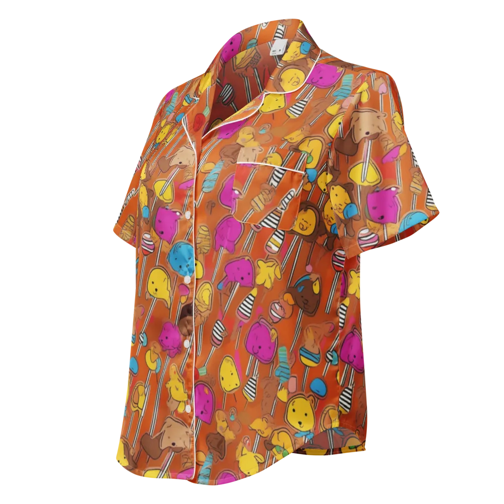 Candy Creature Parade on Women's Short Sleeve Pajama Top — Left Front
