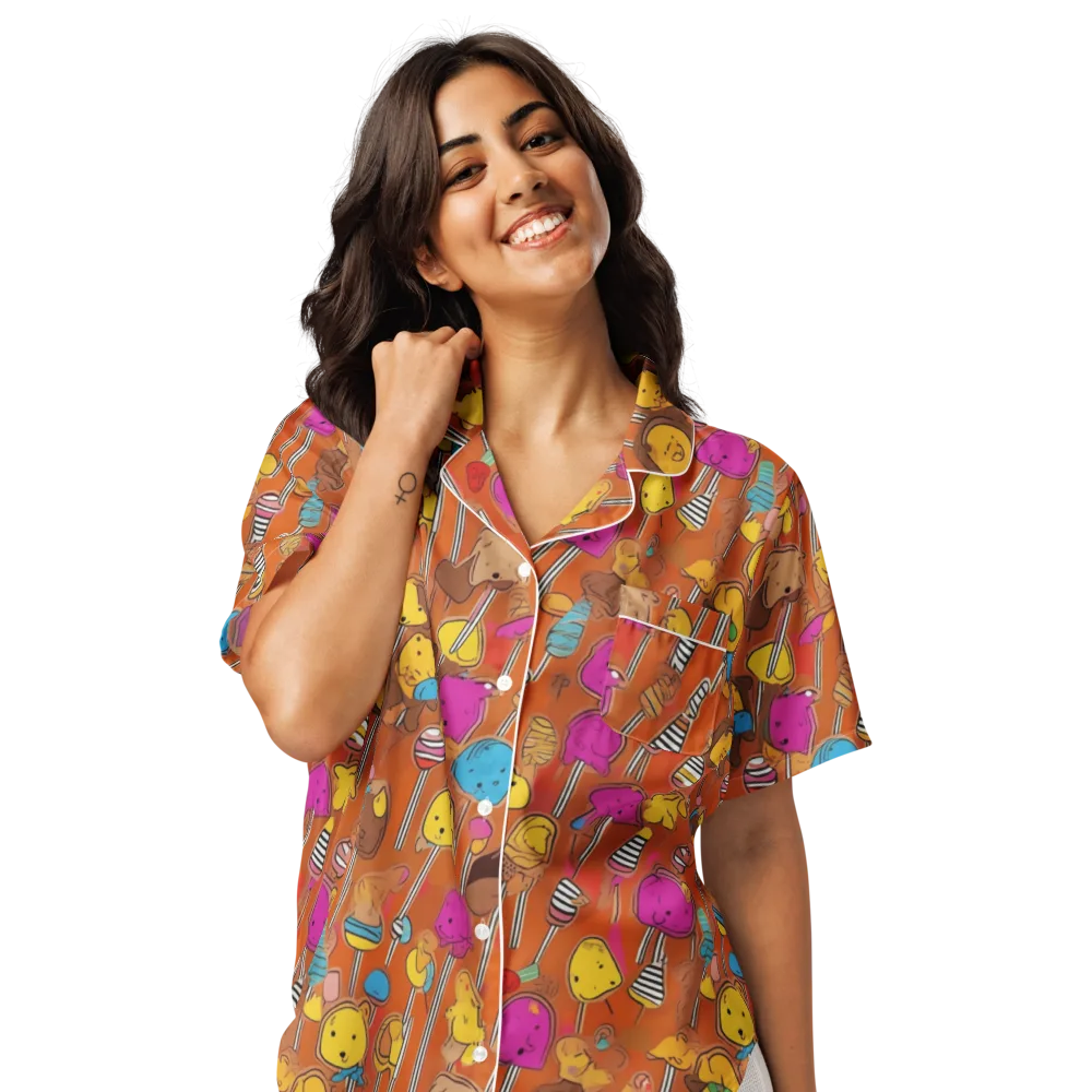 Candy Creature Parade on Women's Short Sleeve Pajama Top — Front