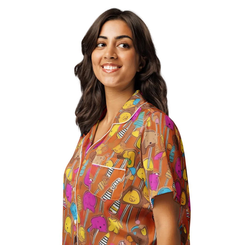 Candy Creature Parade on Women's Short Sleeve Pajama Top — Left Front