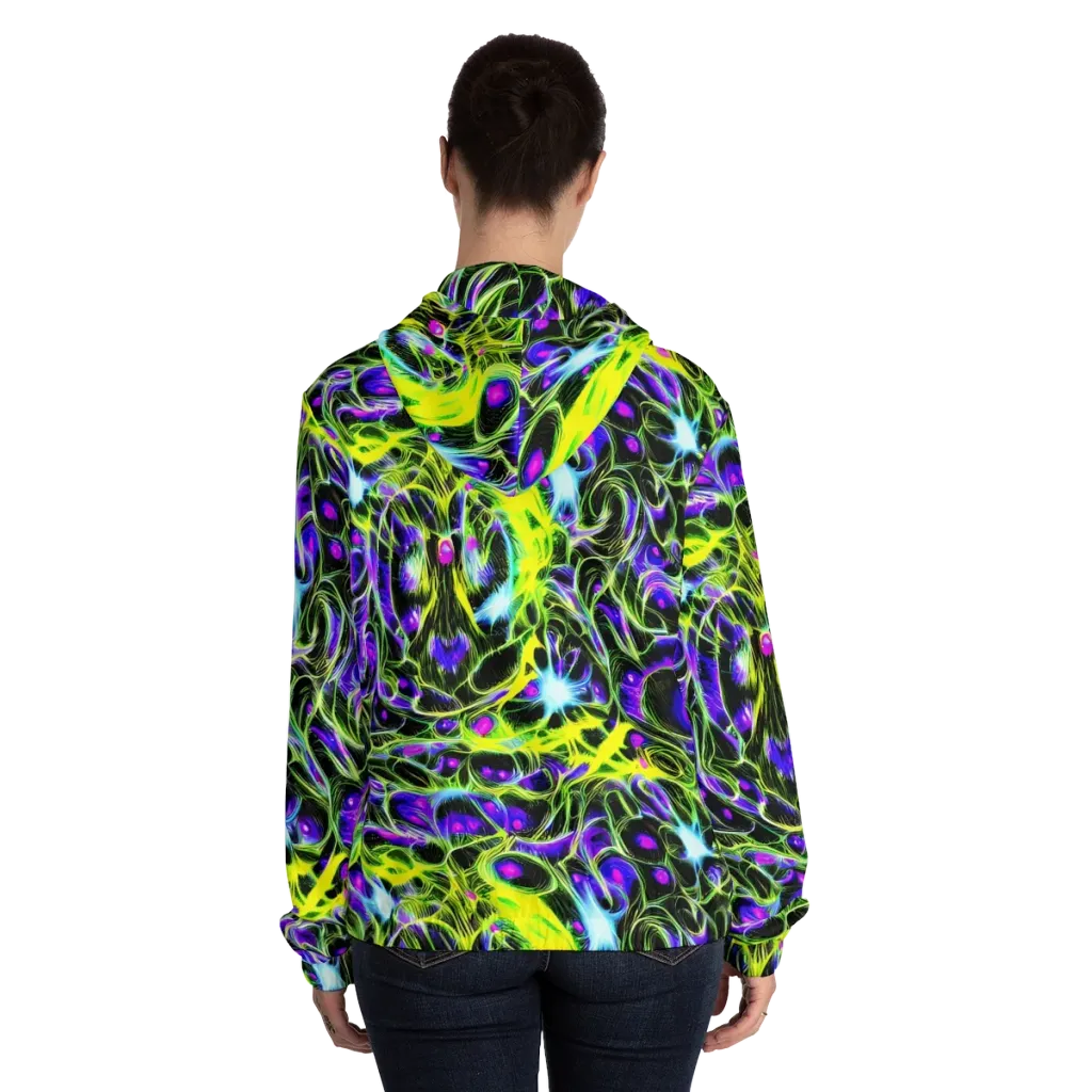 Psychedelic Underbrush on Women's Full-Zip Hoodie — Back On Person