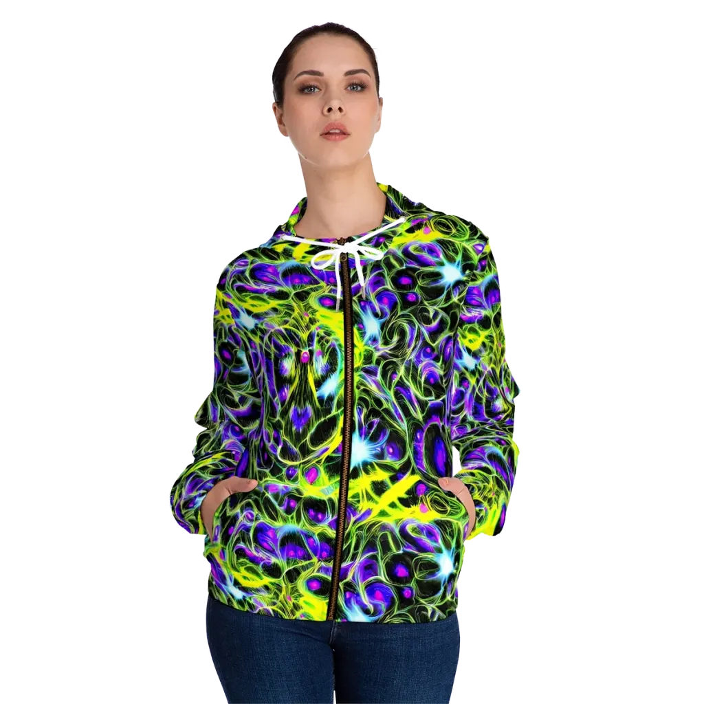 Psychedelic Underbrush on Women's Full-Zip Hoodie — Front On Person