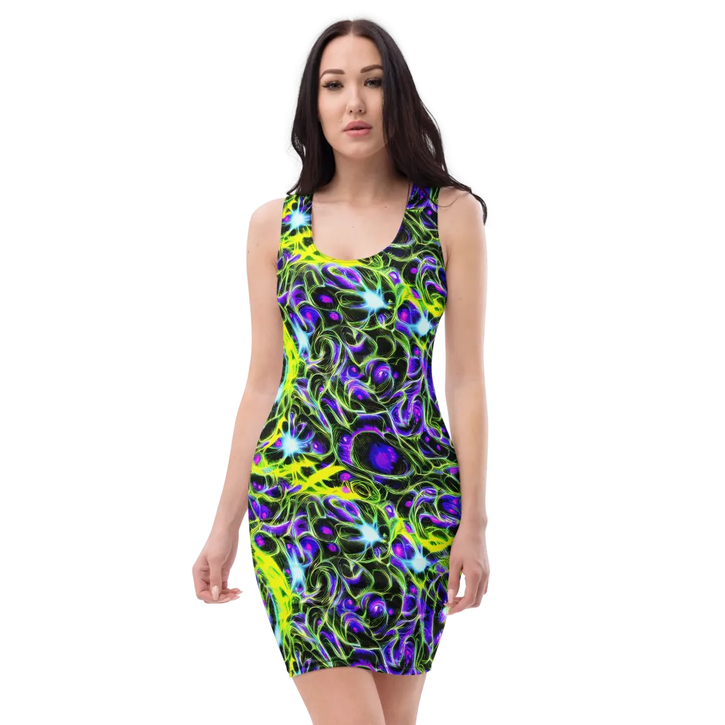 Psychedelic Underbrush on Bodycon Dress — Front