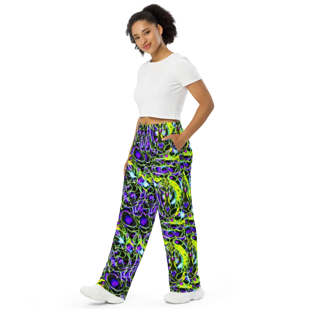 Psychedelic Underbrush on Wide-Leg Pants — Left Front