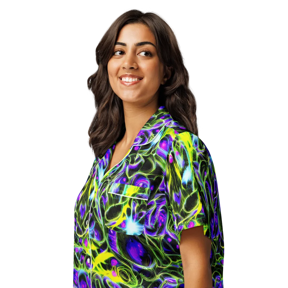 Psychedelic Underbrush on Women's Short Sleeve Pajama Top — Left Front