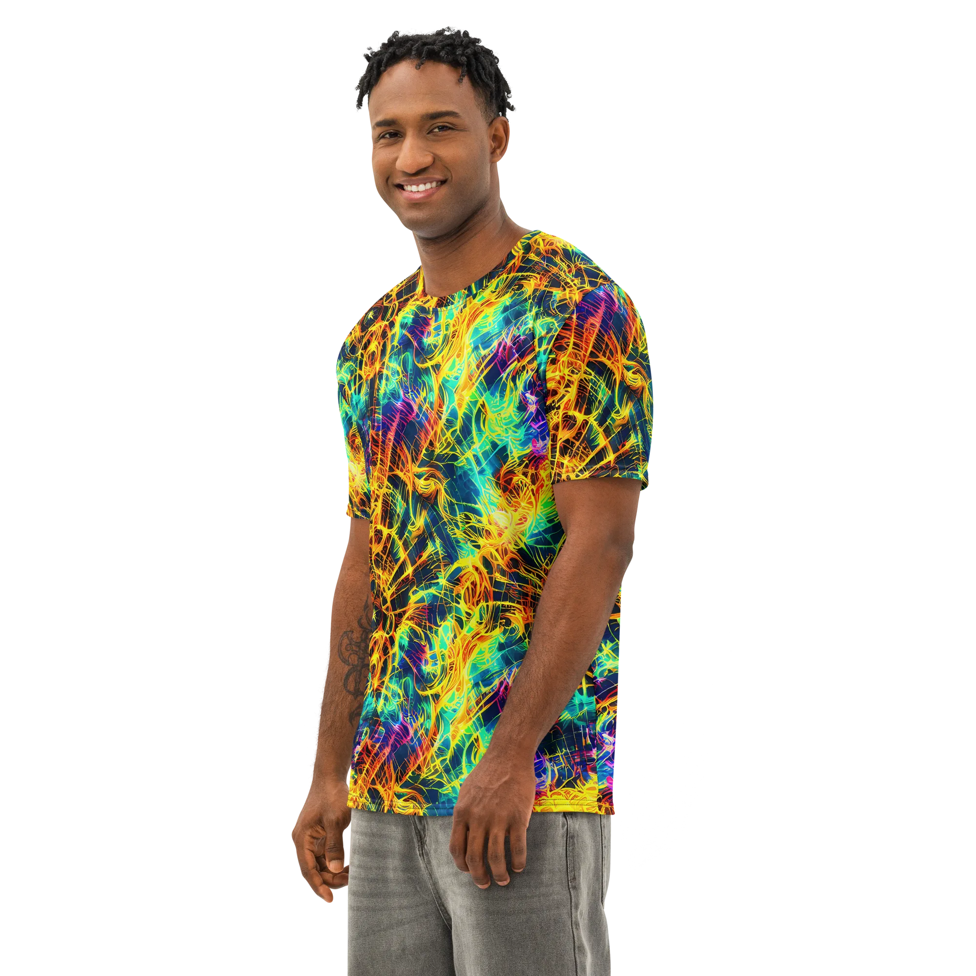 Kapp's Kaleidoscope on Men's Cotton Crew Neck T-Shirt — Left Front