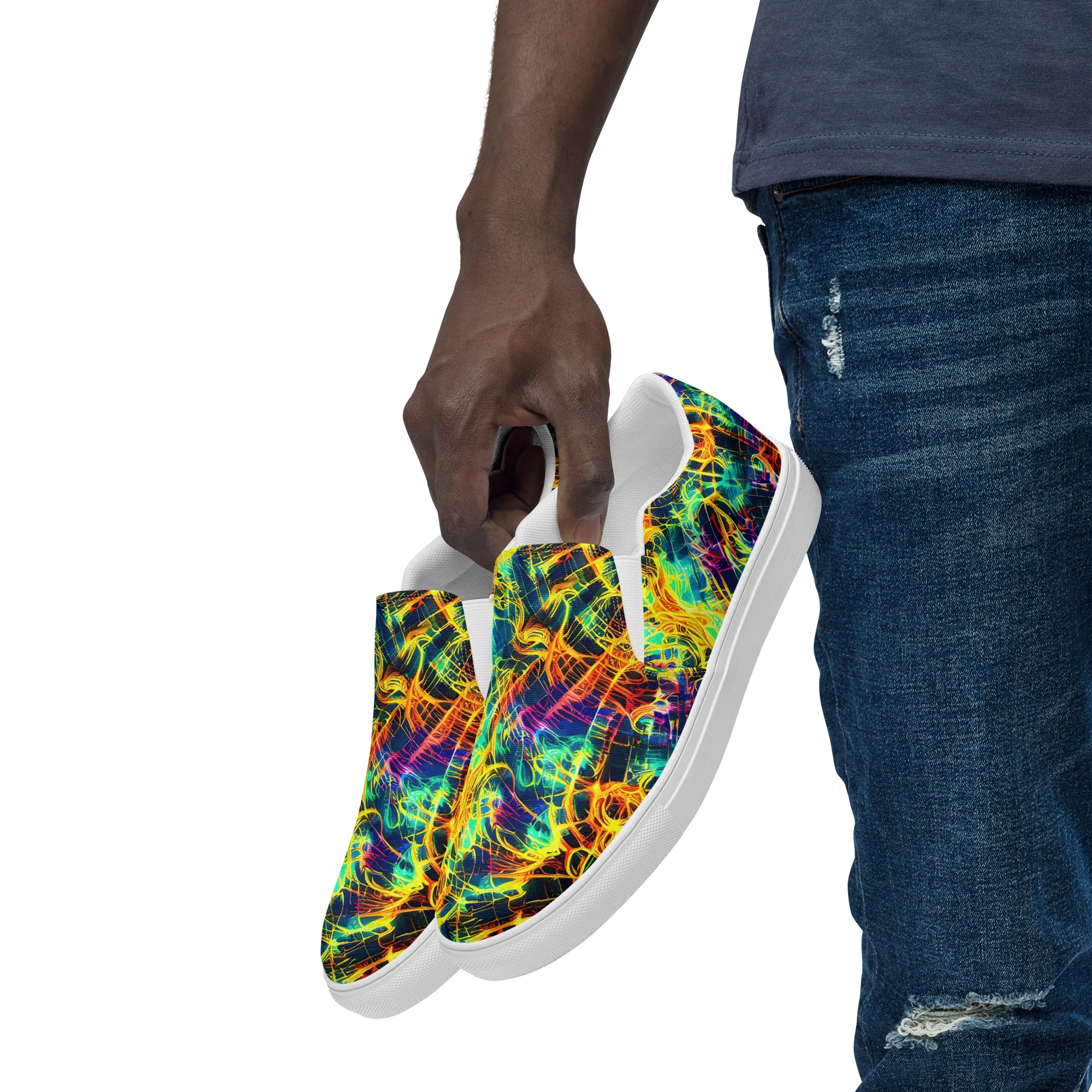 Kapp's Kaleidoscope on Men's Slip-On Canvas Shoes — Left Front