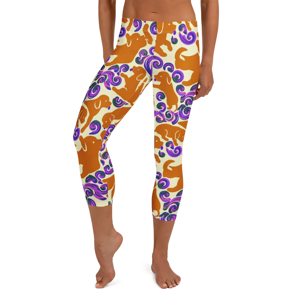 Copper Canine Carnival on Capri Leggings — Front