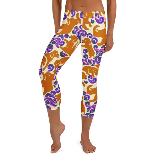 Copper Canine Carnival on a Capri Leggings