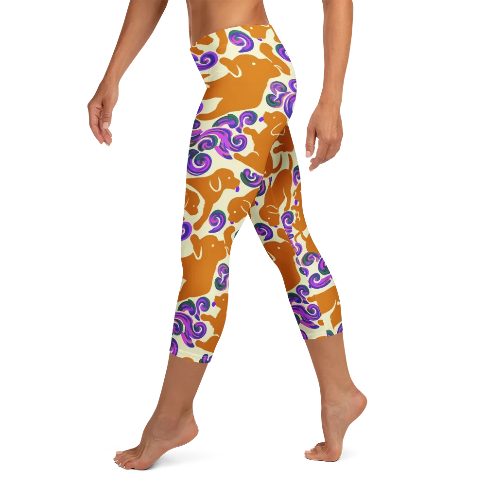 Copper Canine Carnival on Capri Leggings — Left