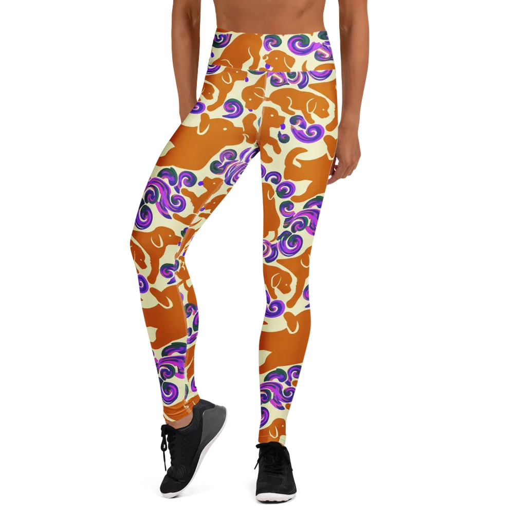 Copper Canine Carnival on Yoga Leggings — Front