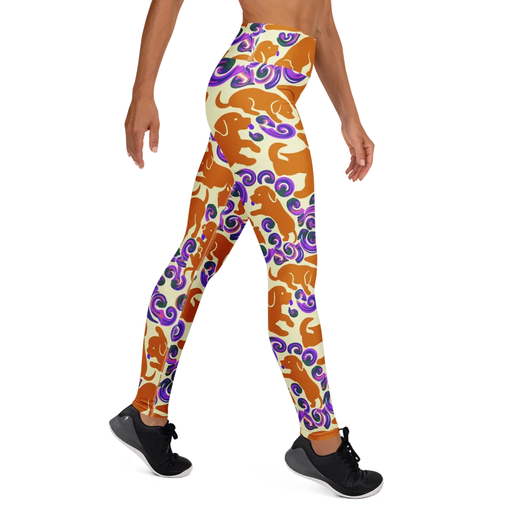 Copper Canine Carnival on Yoga Leggings — Right