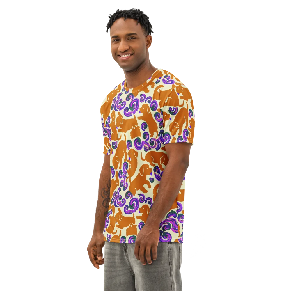 Copper Canine Carnival on Men's Cotton Crew Neck T-Shirt — Left Front