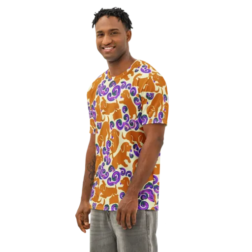 Copper Canine Carnival on a Men's Cotton Crew Neck T-Shirt