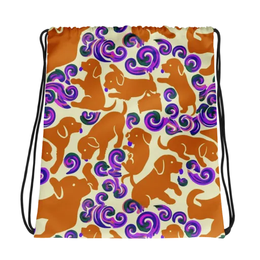 Copper Canine Carnival on a Drawstring Bag