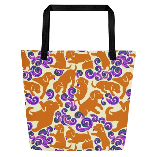 Copper Canine Carnival on a Large Tote Bag W/ Pocket