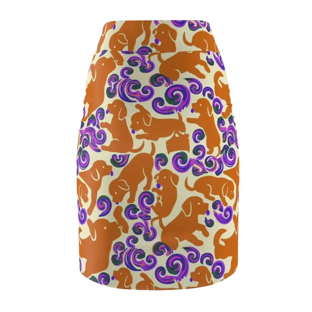 Copper Canine Carnival on Pencil Skirt — Back