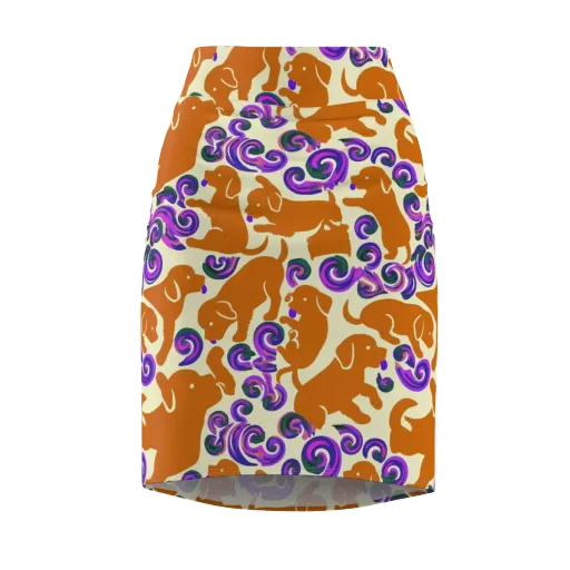 Copper Canine Carnival on a Pencil Skirt