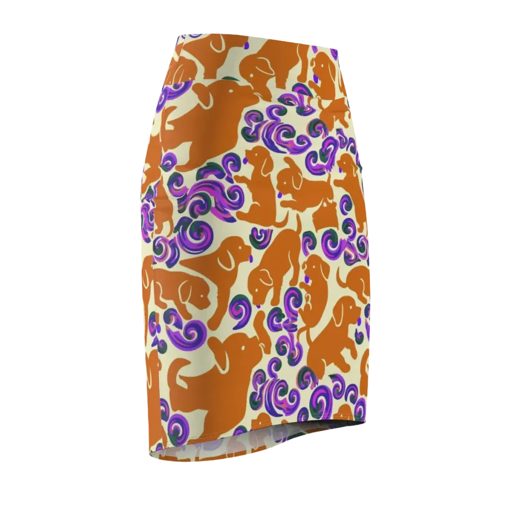 Copper Canine Carnival on Pencil Skirt — Front Side