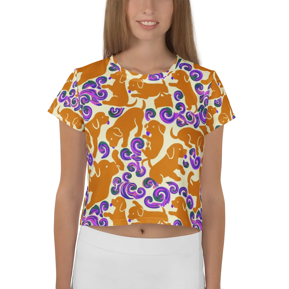 Copper Canine Carnival on Crop Tee — Front