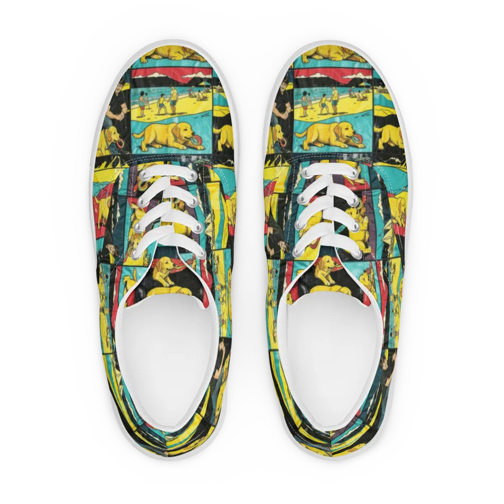 Golden Retriever Reel on Men's Lace-Up Canvas Shoes — Front