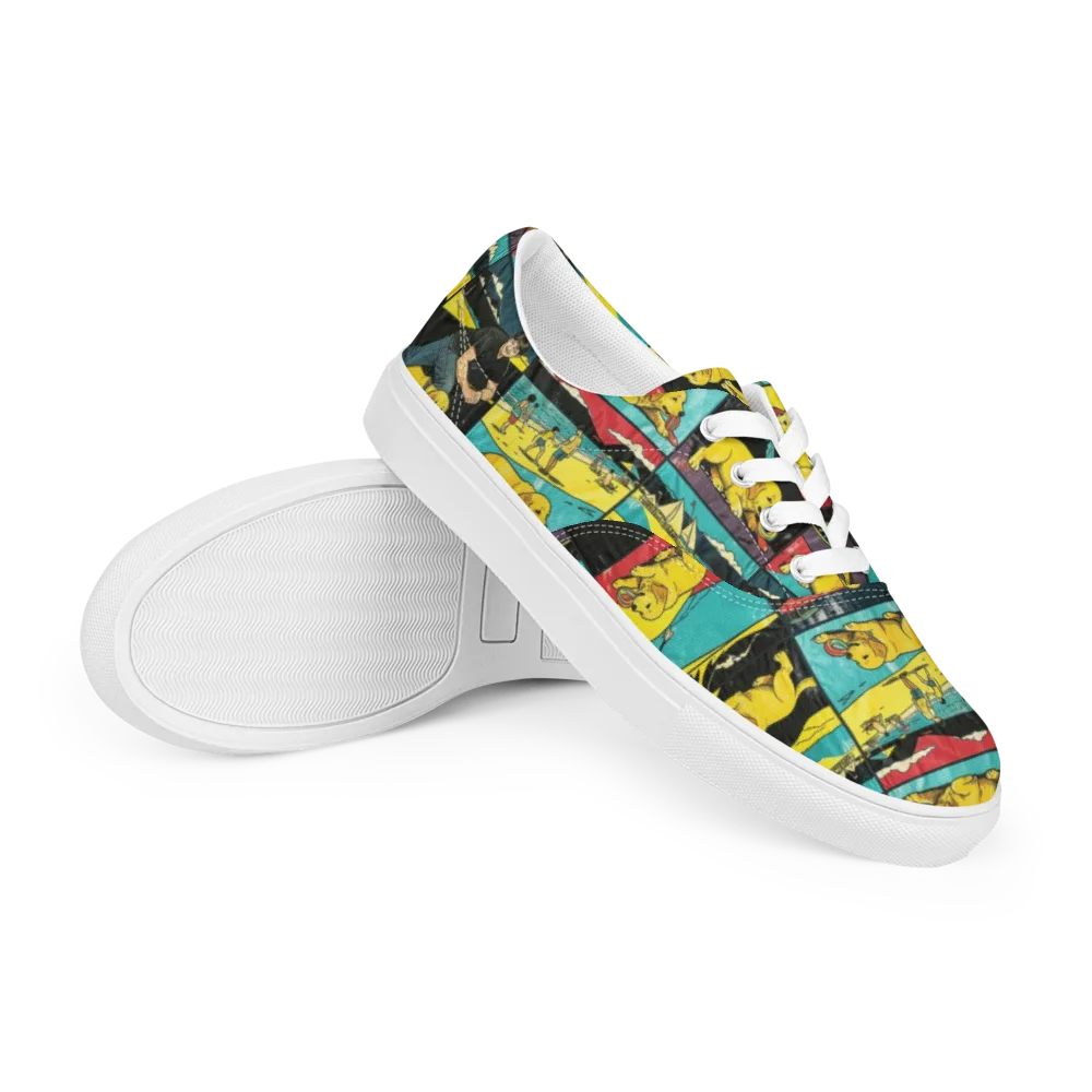 Golden Retriever Reel on Men's Lace-Up Canvas Shoes — Right Front