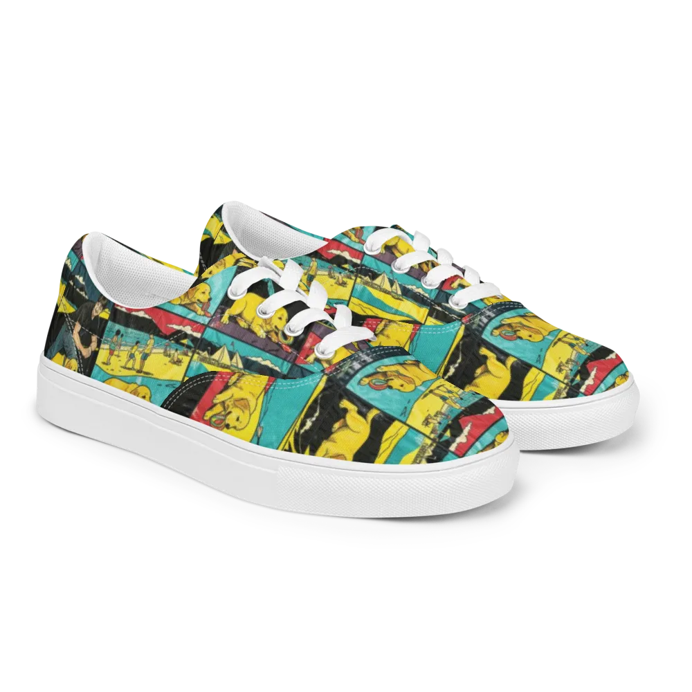 Golden Retriever Reel on Men's Lace-Up Canvas Shoes — Right Front