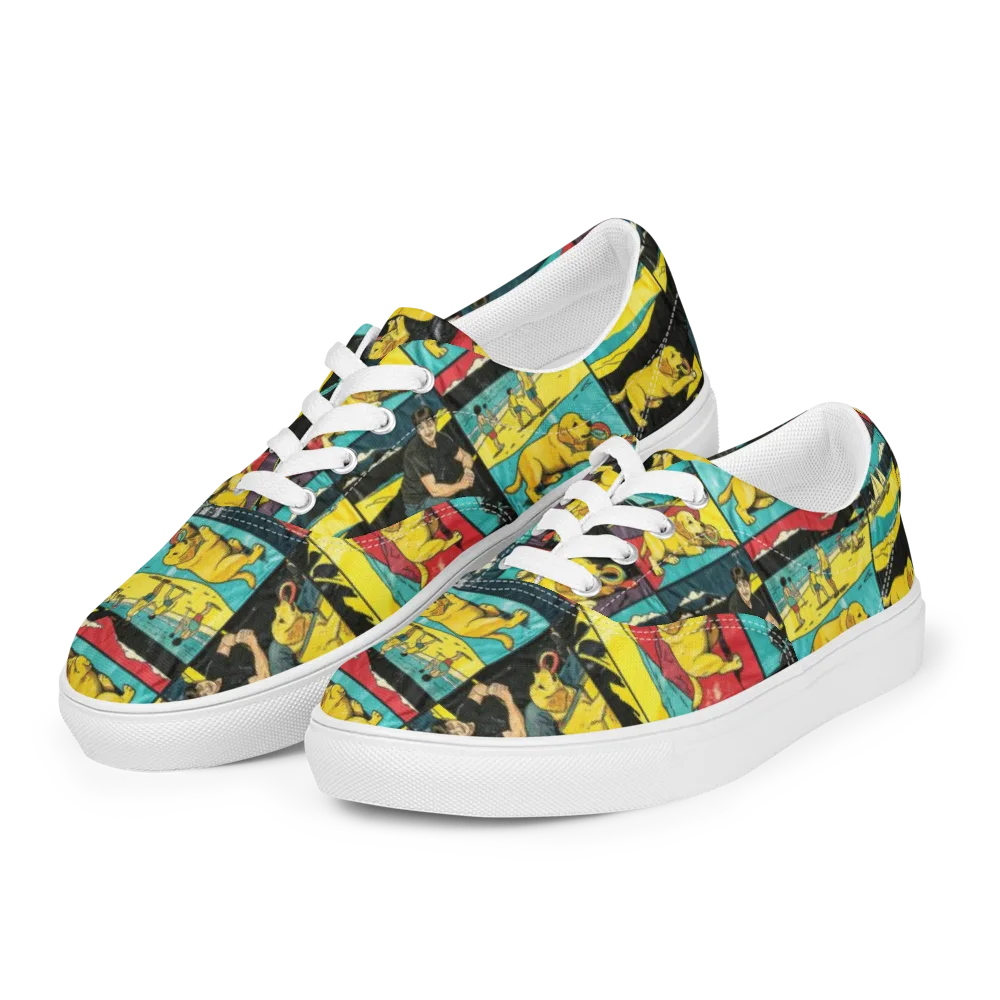 Golden Retriever Reel on Men's Lace-Up Canvas Shoes — Left Front