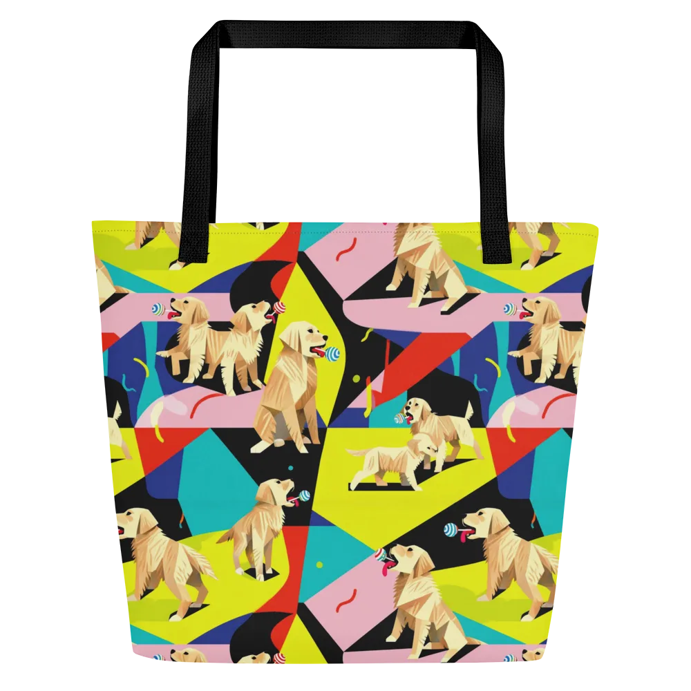 Candy Canine Geometry on Large Tote Bag W/ Pocket — Front