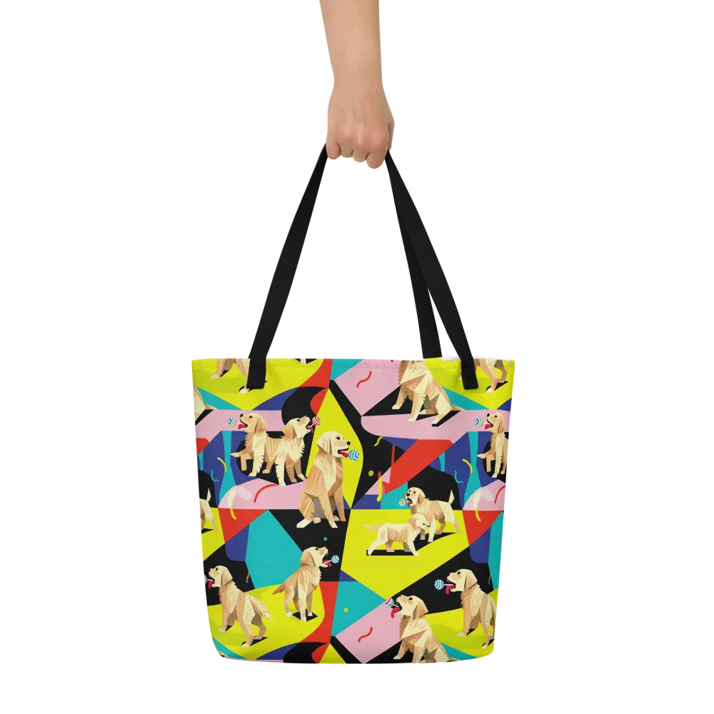 Candy Canine Geometry on Large Tote Bag W/ Pocket — Front