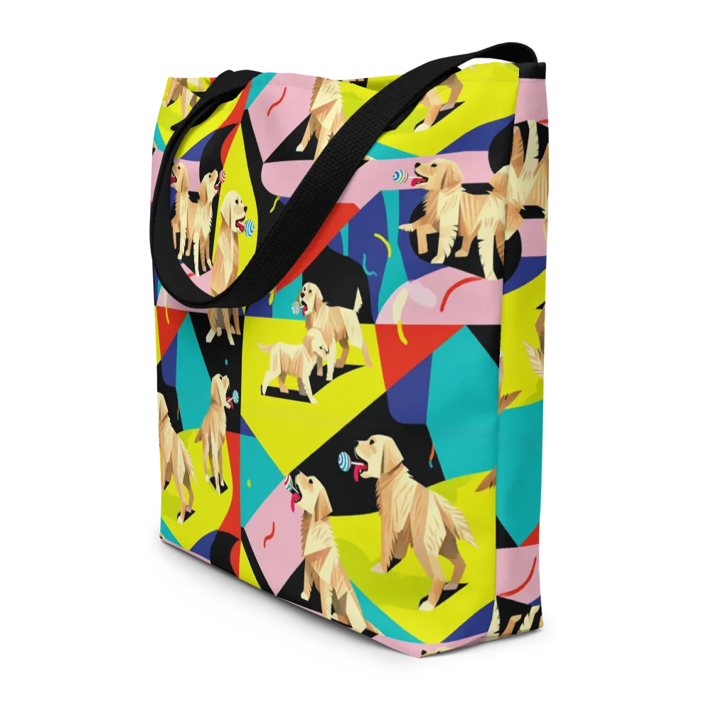 Candy Canine Geometry on Large Tote Bag W/ Pocket — Front