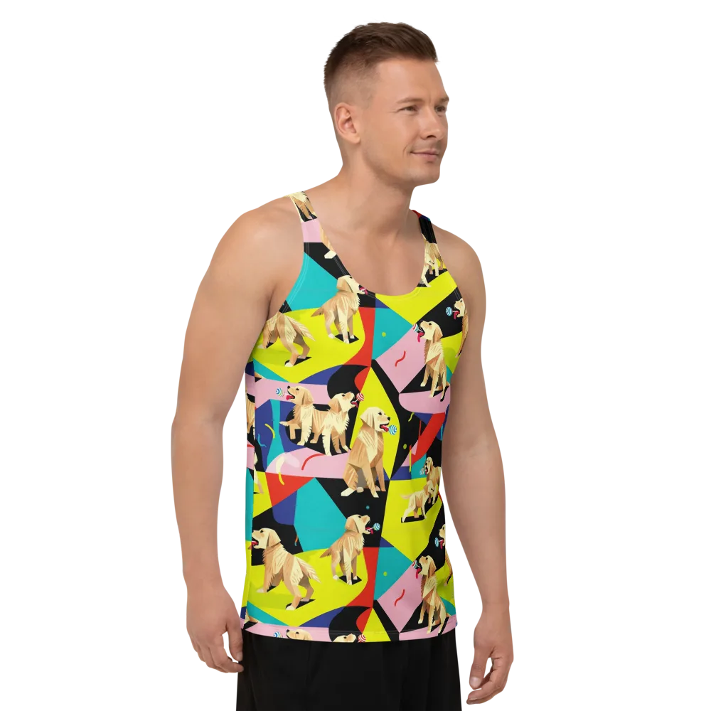Candy Canine Geometry on Men's Tank Top — Right Front