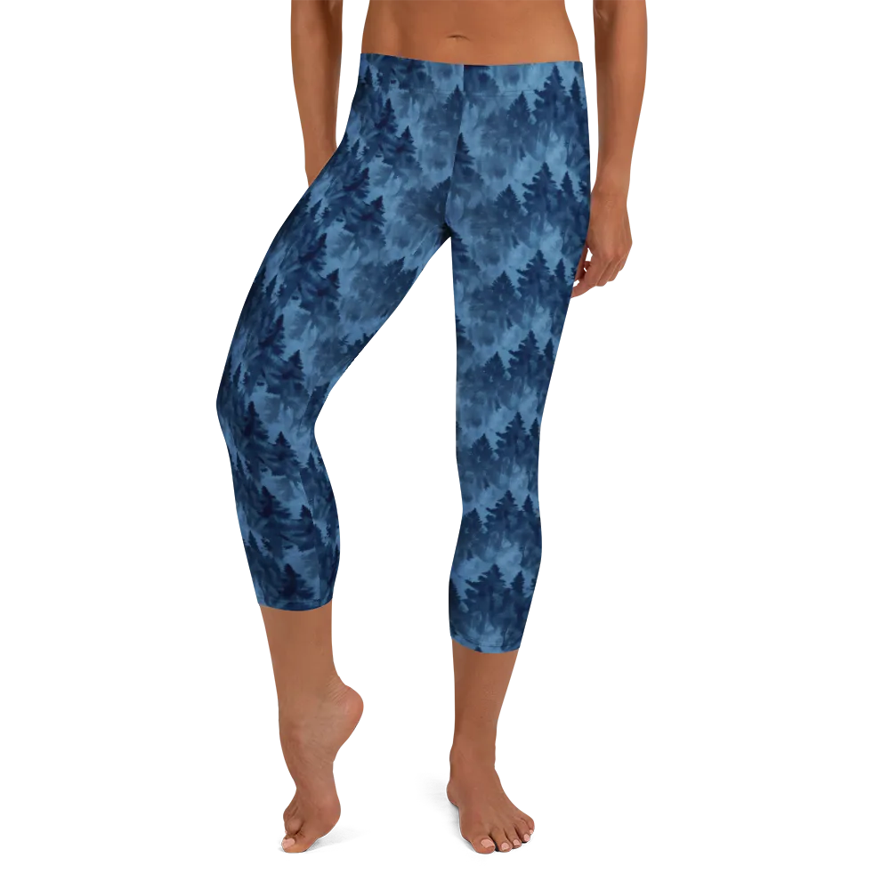 Midnight Pine on Capri Leggings — Front