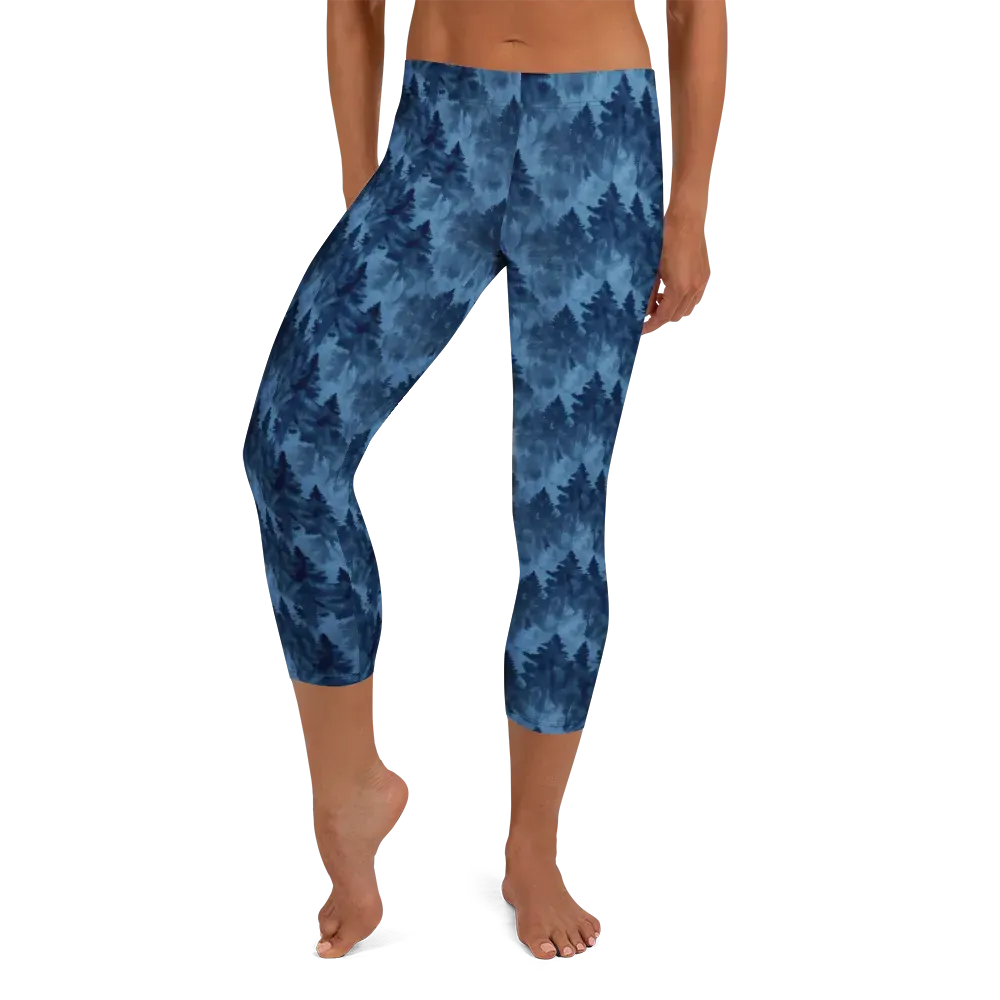 Midnight Pine on Capri Leggings — Front