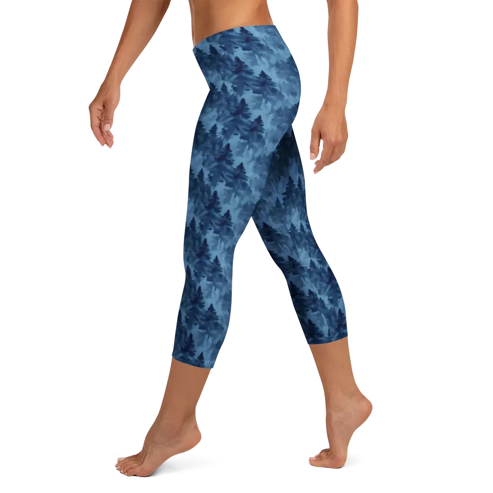 Midnight Pine on Capri Leggings — Left
