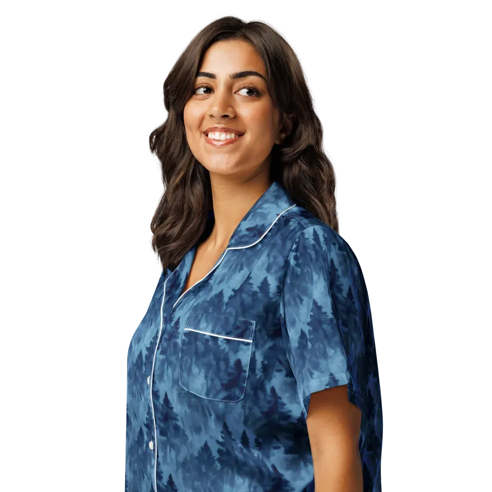Midnight Pine on Women's Short Sleeve Pajama Top — Left Front