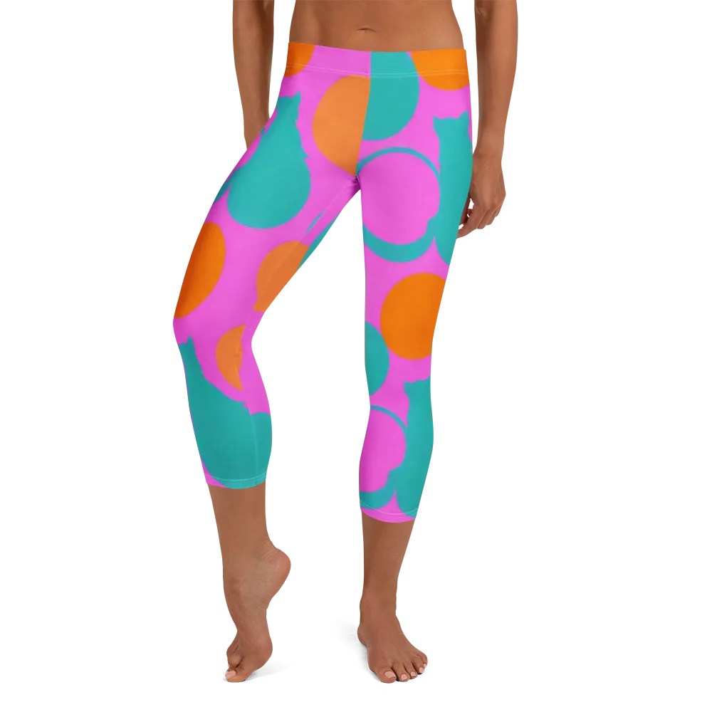 Hot Pink Halo on Capri Leggings — Front