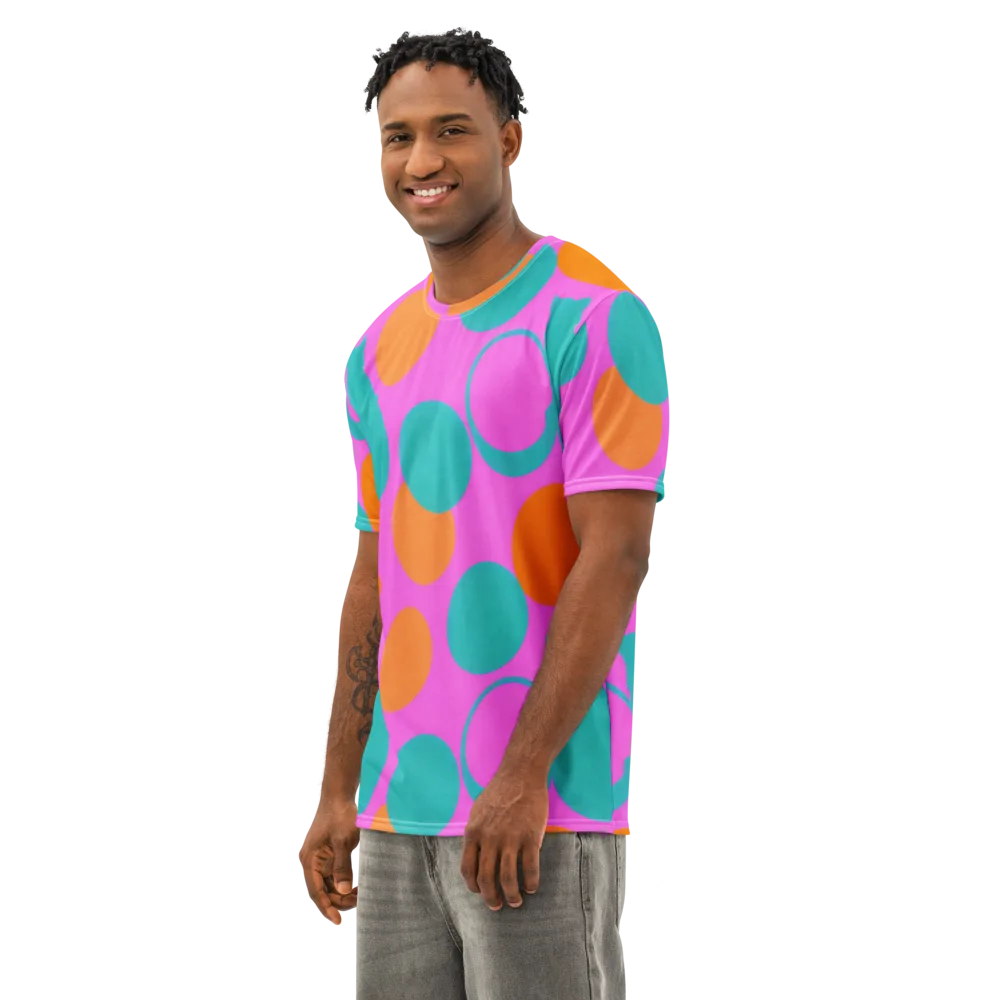 Hot Pink Halo on Men's Cotton Crew Neck T-Shirt — Left Front