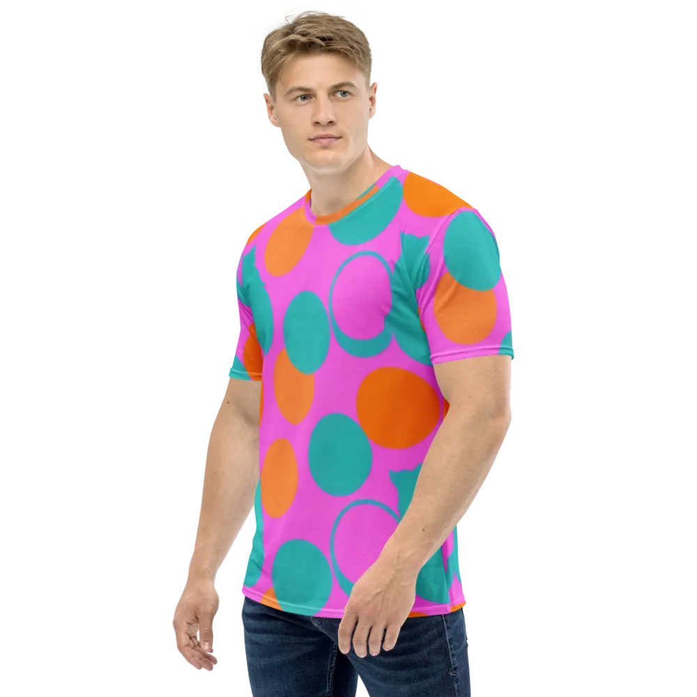Hot Pink Halo on Men's Crew Neck T-Shirt — Left