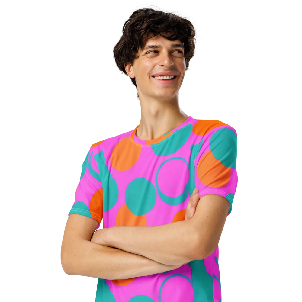 Hot Pink Halo on Men's Crew Neck T-Shirt — Left Front