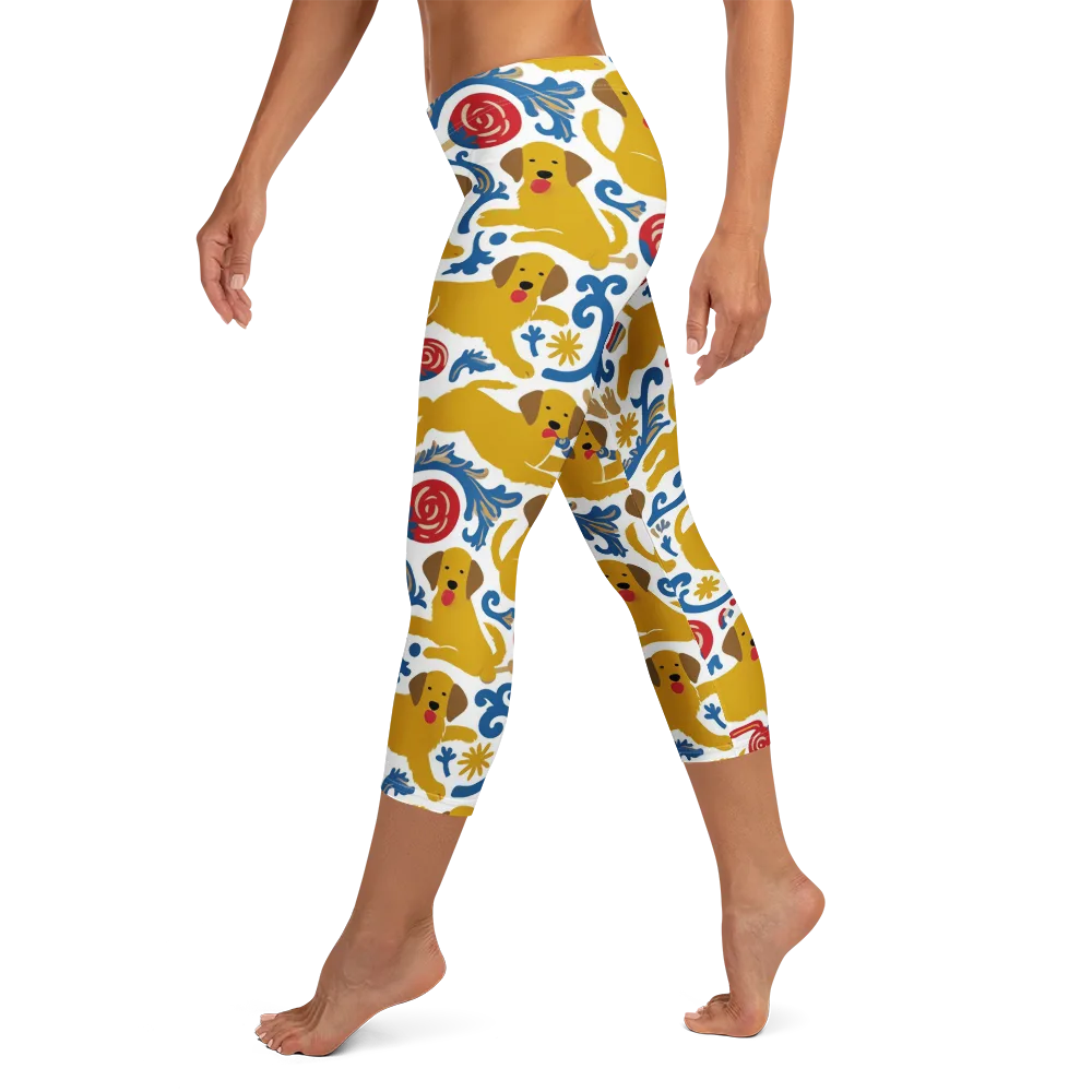 Lollipop Labradors on Capri Leggings — Left