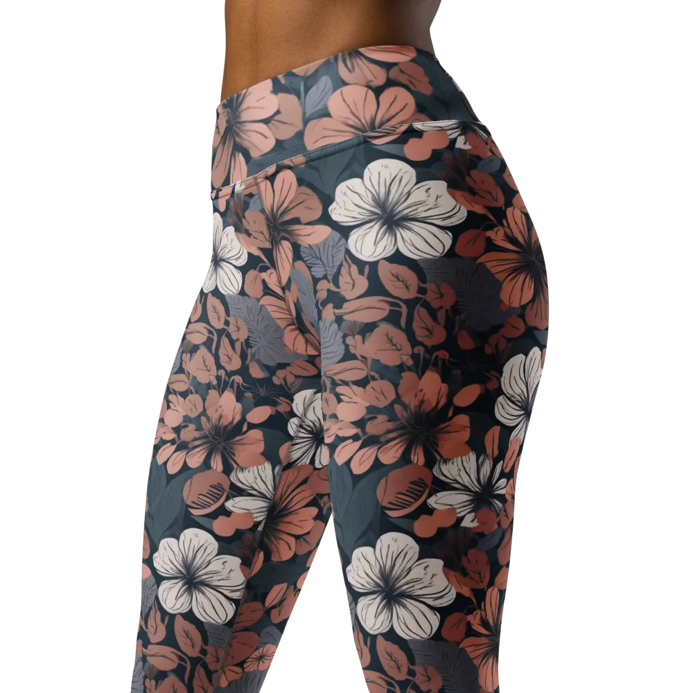 Rosewood Bloom on Yoga Leggings — Left Front