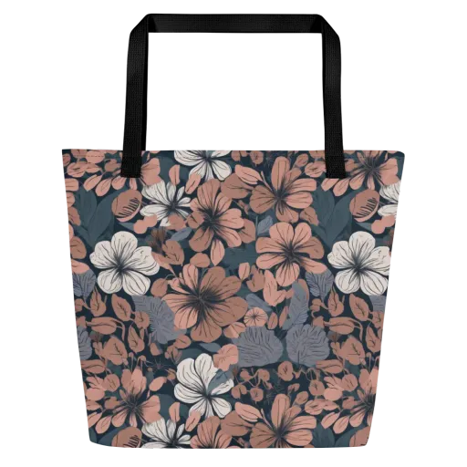 Rosewood Bloom on a Large Tote Bag W/ Pocket